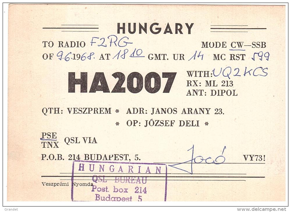 CARTE RADIO - QSL - CARTE RADIO QSL - HONGRIE - HUNGARY - BUDAPEST - 1968. - Radio Amateur