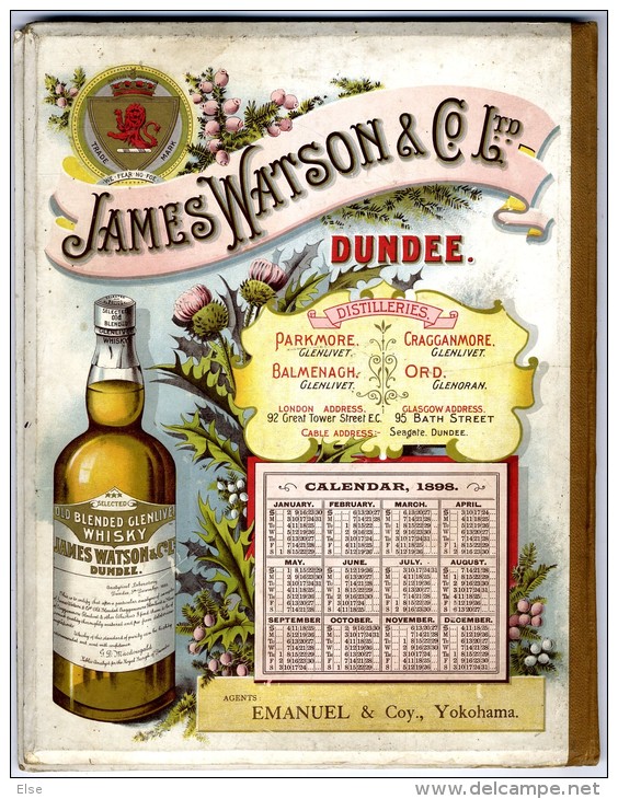 JAMES WATSON & Cie  Ltd  -  CALENDRIER PUBLICITAIRE 1898  -  AGENT EMANUEL YOKOAMA  -  8 BAGES  DOUBLE COUVERTURE CARTON - Alcoholes