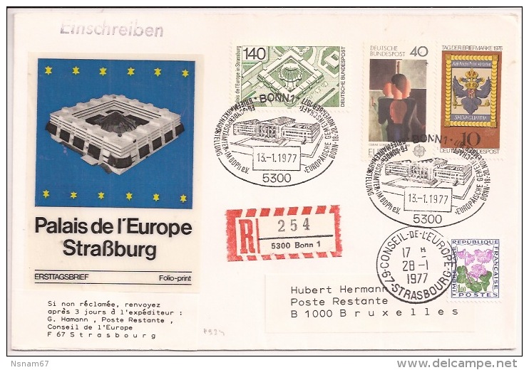 P934 - CONSEIL EUROPE - PALAIS EUROPE BONN STRASBOURG - 1977 - Recommandé - - EU-Organe