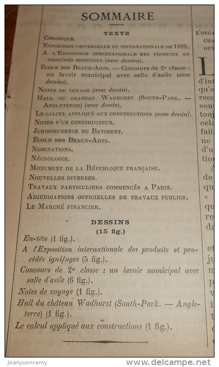 La Semaine Des Constructeurs. N°29.  14 Janvier 1888. Château Wadhurst. Angleterre. Vestiges Gallo-Romains De Mercure Ar - Revues Anciennes - Avant 1900