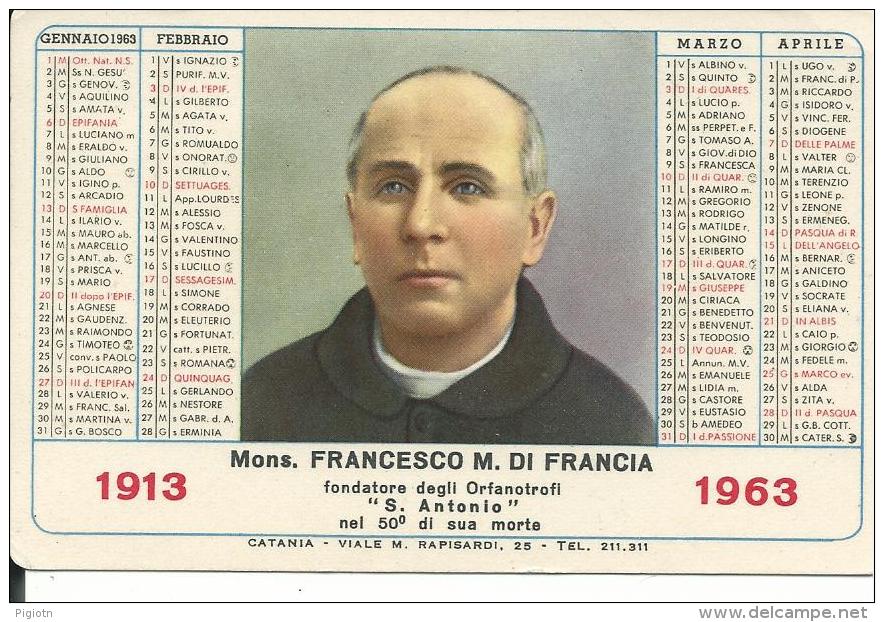 CAL147 - CALENDARIETTO 1963 - MONS. FRANCESCO M. DI FRANCIA - Kleinformat : 1961-70