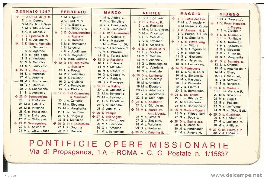 CAL148 - CALENDARIETTO 1967 - PONTIFICIE OPERE MISSIONARIE - Petit Format : 1961-70