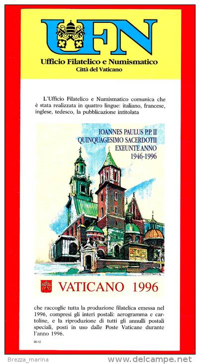 VATICANO - 1996 - Storia Postale - Bollettino Ufficiale - Produzione Vaticano 1996 - Briefe U. Dokumente