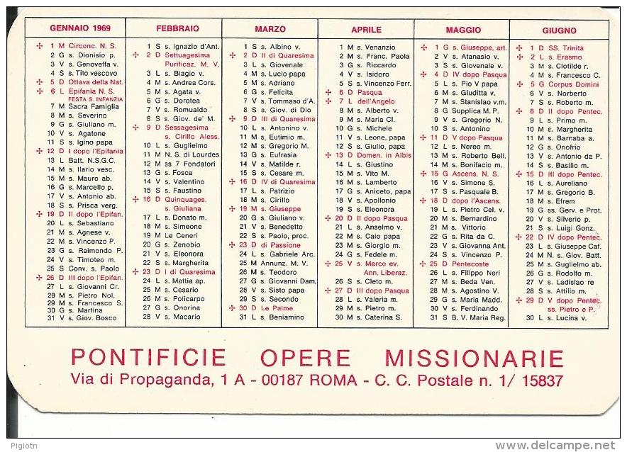 CAL153 - CALENDARIETTO 1969 - PONTIFICIE OPERE MISSIONARIE - Small : 1961-70