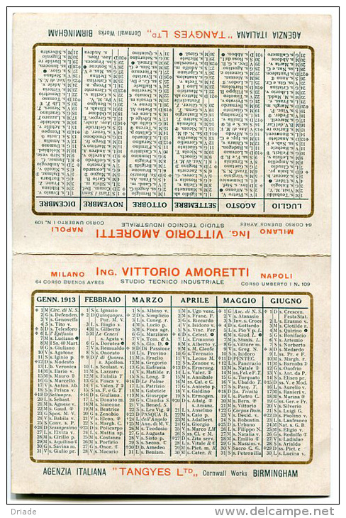 CALENDARIO FORMATO PICCOLO PUBBLICITà ANTRACITE E OLII LUBRIFICANTI TANGYES MILANO NAPOLI BIRMINGHAM ANNO 1913 - Small : 1901-20