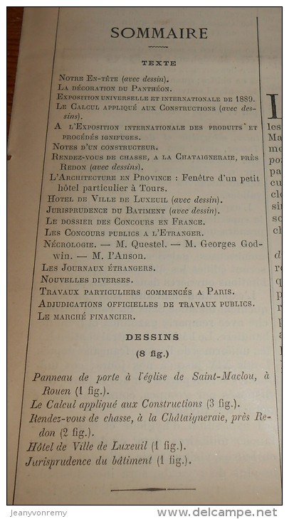 La Semaine Des Constructeurs. N°32.  4 Février 1888. Hôtel DeVille De Luxeuil. Haute-Saône. Hôtel Particulier à Tours. - Revistas - Antes 1900
