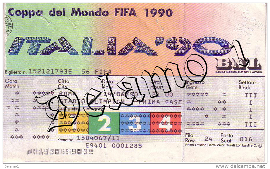 COPPA DEL MONDO FIFA 1990 --ROMA . Biglietto Originale Incontro -- ITALIA --STATI UNITI - Habillement, Souvenirs & Autres