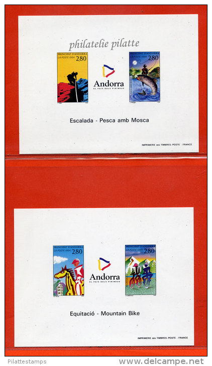 ANDORRE N°450A/B SPORTS,ALPINISME,PECHE,VELO,EQUITATION 2 BLOCS FEUILLETS GOMMES COLLECTIFS SANS CHARNIERE - Blokken & Velletjes