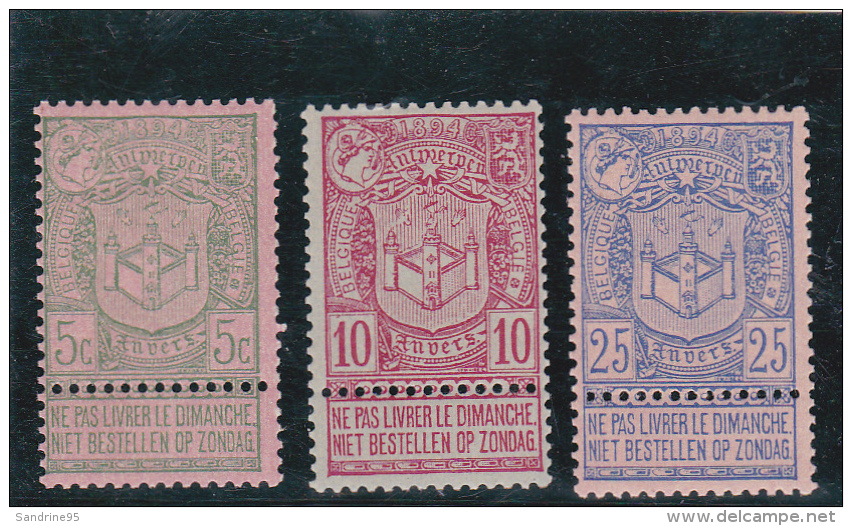 BELGIQUE   SERIE DE 3 TIMBRES EXPOSITION D' ANVERS ........  NEUFS - 1894-1896 Tentoonstellingen