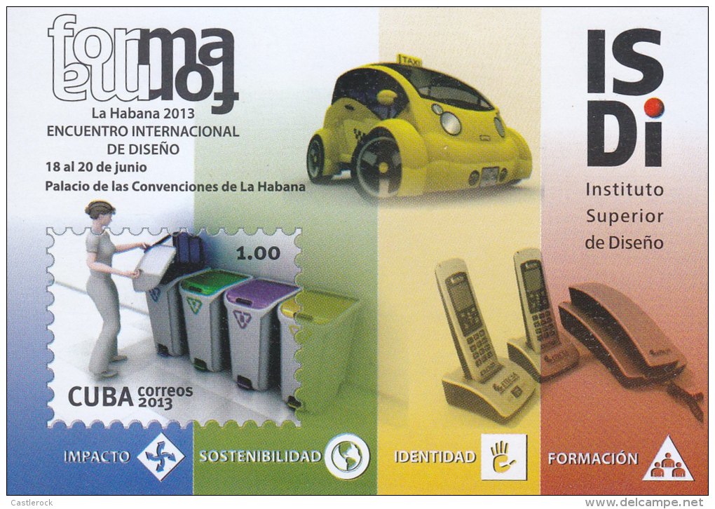 RG)2013 CUBA-CARIBE,ELECTRIC CAR-TELEPHONE-RECYCLING, DESIGN INTERNATIONAL ENCOUNTER, S/S, MNH - Neufs