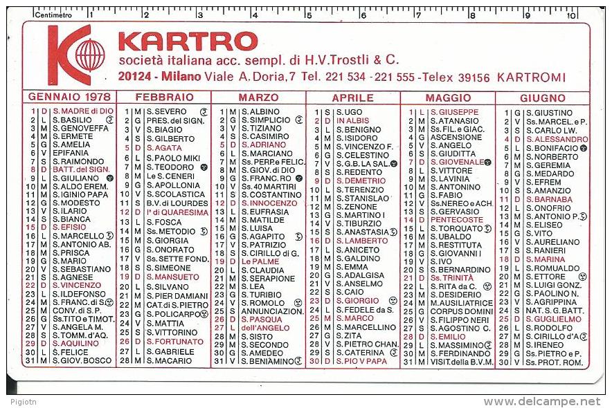 CAL243 - CALENDARIETTO 1978 - KARTRO - Tamaño Pequeño : 1971-80