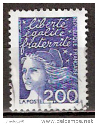 Timbre France Y&T N°3090 (05) Obl. Marianne Du 14 Juillet.  2.00 F. Bleu. Cote 0.30 € - 1997-2004 Marianne Du 14 Juillet