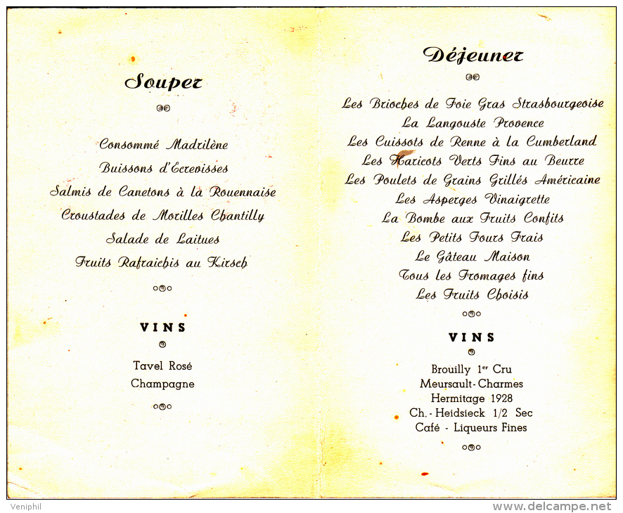 MENU -BANQUET DU SYNDICAT DES PATRONS LAITIERS -LYON -CROIX-ROUSSE -1938 - Menu