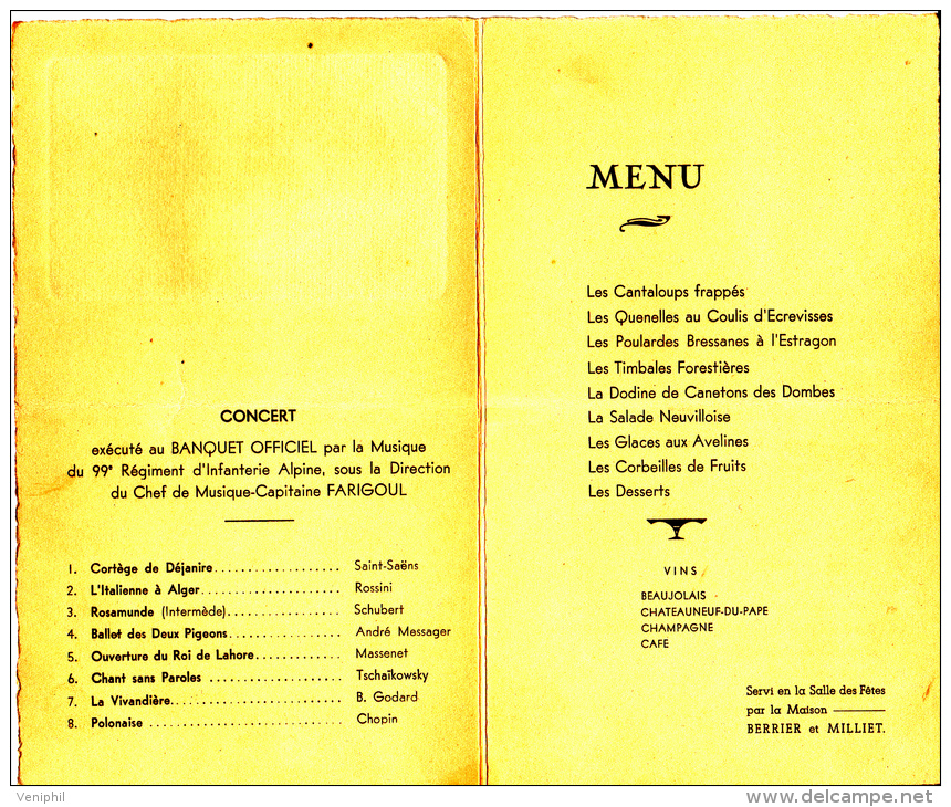 MENU - FETES INAUGURALES DU PONT DE NEUVILLE SUR SAONE-RHONE-1935 - Menus