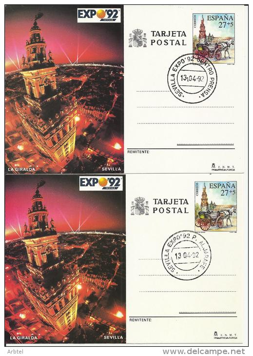 SEVILLA EXPO 92 ENTEROS POSTALES CON 7 MATASELLOS DE LAS OFICINAS POSTALES DE LA EXPO REF.1 - 1992 – Sevilla (Spanje)