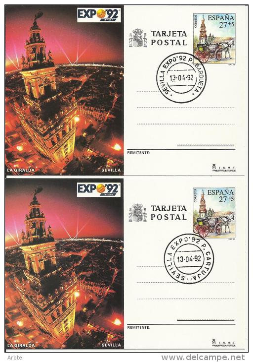 SEVILLA EXPO 92 ENTEROS POSTALES CON 7 MATASELLOS DE LAS OFICINAS POSTALES DE LA EXPO REF.1 - 1992 – Séville (Espagne)