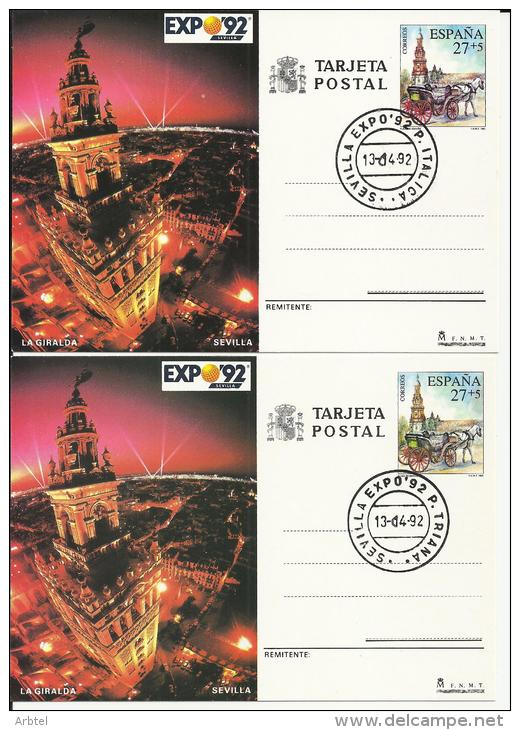 SEVILLA EXPO 92 ENTEROS POSTALES CON 7 MATASELLOS DE LAS OFICINAS POSTALES DE LA EXPO REF.1 - 1992 – Sevilla (Spanje)