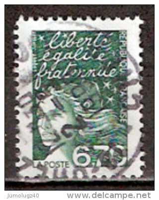 Timbre France Y&T N°3098 Type I (02) Obl. Marianne Du 14 Juillet.  6.70 F. Vert Foncé. Cote 0.30 € - 1997-2004 Maríanne Du 14 Juillet