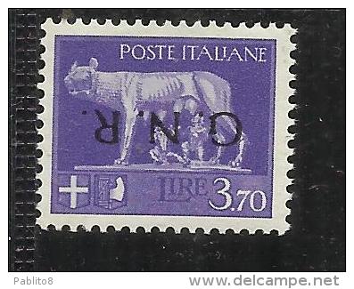 ITALIA REGNO ITALY KINGDOM 1944 REPUBBLICA SOCIALE ITALIANA RSI GNR LIRE 3,70 MNH VARIETY SIGNED VARIETA´ - Nuovi