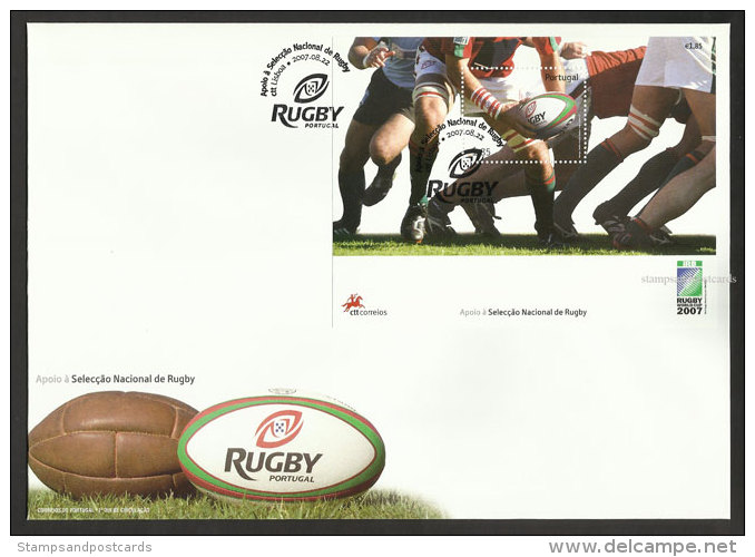 Portugal Coupe Du Monde De Rugby 2007 FDC Avec Bloc Portugal Rugby World Cup 2007 Souvenir Sheet FDC - Rugby