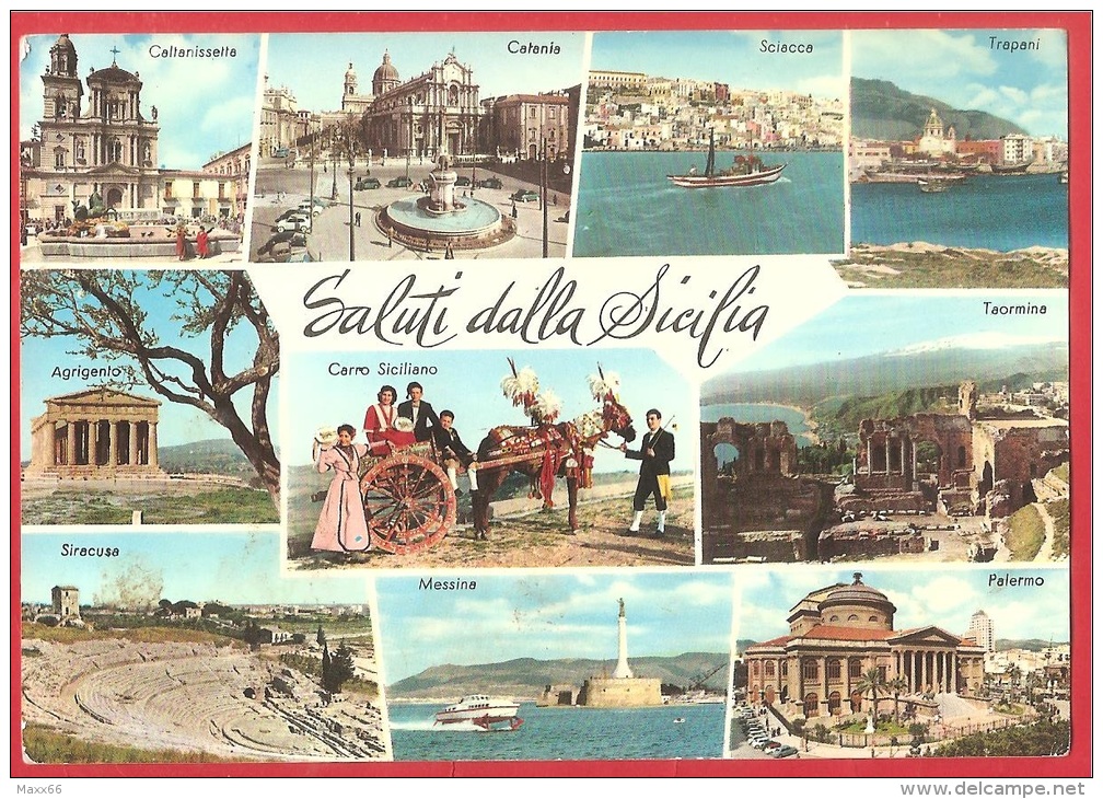 CARTOLINA NV ITALIA - SALUTI DALLA SICILIA - Vedute - Panorama - Sciacca - Carretto Siciliano - 10 X 15 - PERFETTA - Saluti Da.../ Gruss Aus...