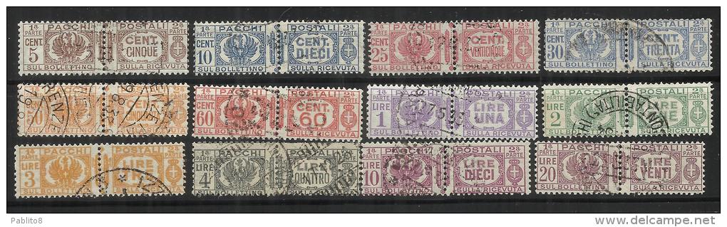 ITALIA REGNO ITALY KINGDOM 1927 - 1932 PACCHI POSTALI PARCEL POST FASCI SERIE COMPLETA COMPLETE SET USATA USED OBLITERE' - Postal Parcels