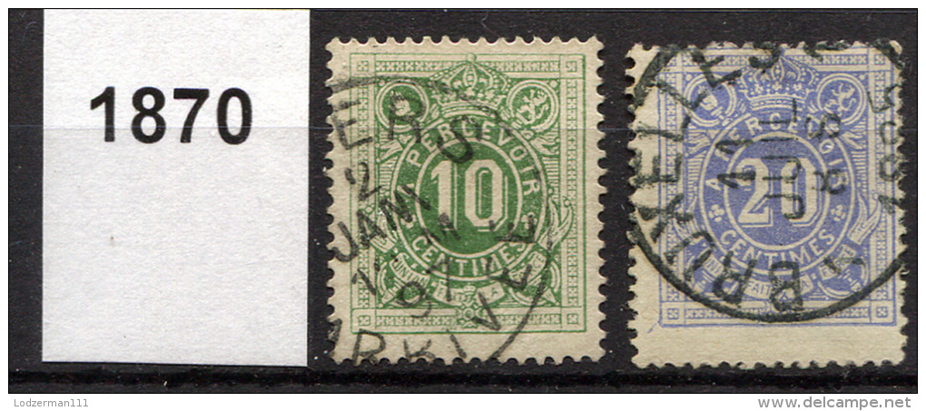 BELGIUM 1870 Perf.15 - Yv.TT 1-2 (Mi.Porto 1-2, Sc.J 1-2) Used Perfect (VF) - Francobolli