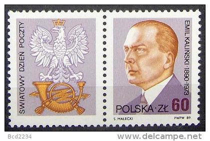 POLAND 1989 WORLD POST OFFICE PHILATELIC STAMP DAY EMIL KALINSKI WW1 NHM Polish Eagle With Crown World War I - WO1