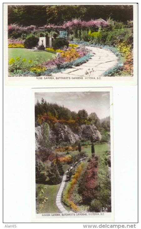 Lot Of 5, Victoria BC Canada, Butchart's Gardens, C1940s Vintage Colorized Real Photo Postcards - Victoria