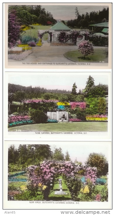 Lot Of 5, Victoria BC Canada, Butchart's Gardens, C1940s Vintage Colorized Real Photo Postcards - Victoria