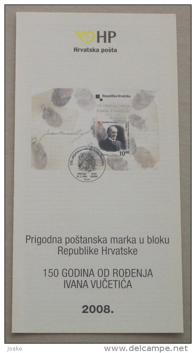 IVAN VUCETIC ( Juan Vucetich - Argentina ) - Croatia Post Postage Stamp Prospectus * Dactylography Dactyloscopie Police - Police - Gendarmerie