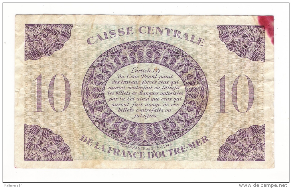 Billet De La CAISSE CENTRALE DE LA FRANCE D' OUTRE-MER ( GUADELOUPE ) /  DIX  FRANCS ( N° GC 630.451 ) / Date : 2-2-1944 - Autres & Non Classés