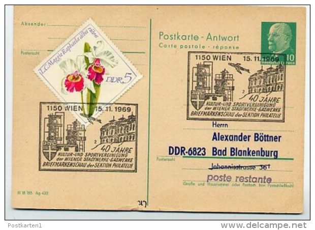GASWERKE WIEN 1969 Auf DDR P77A Antwort-Postkarte ZUDRUCK BÖTTNER #4 - Gaz