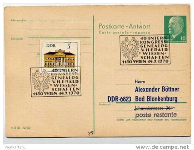 GENEALOGIE HERALDIK WIEN 1970 Auf DDR P77A Antwort-Postkarte ZUDRUCK BÖTTNER #4 - Altri & Non Classificati