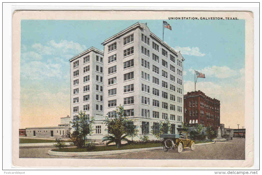 Union Station Railroad Depot Galveston Texas 1920c Postcard - Galveston