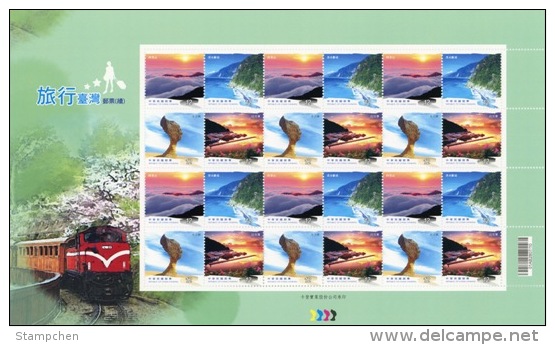 Sheet Of NT$12 2013 Greeting Stamps -Travel Lake Mount Geology Sunrise Sea Cloud Rock Train Alpine Railway - Other & Unclassified