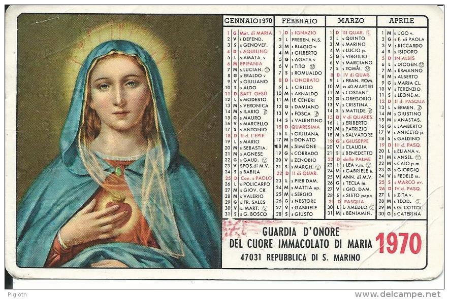 CAL154 - CALENDARIETTO 1970 - GUARDIA D´ONORE DEL CUORE IMMACOLATO DI MARIA - Tamaño Pequeño : 1971-80