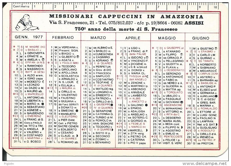 CAL168 - CALENDARIETTO 1977 - MISSIONARI CAPPUCCINI IN AMAZZONIA - Klein Formaat: 1971-80