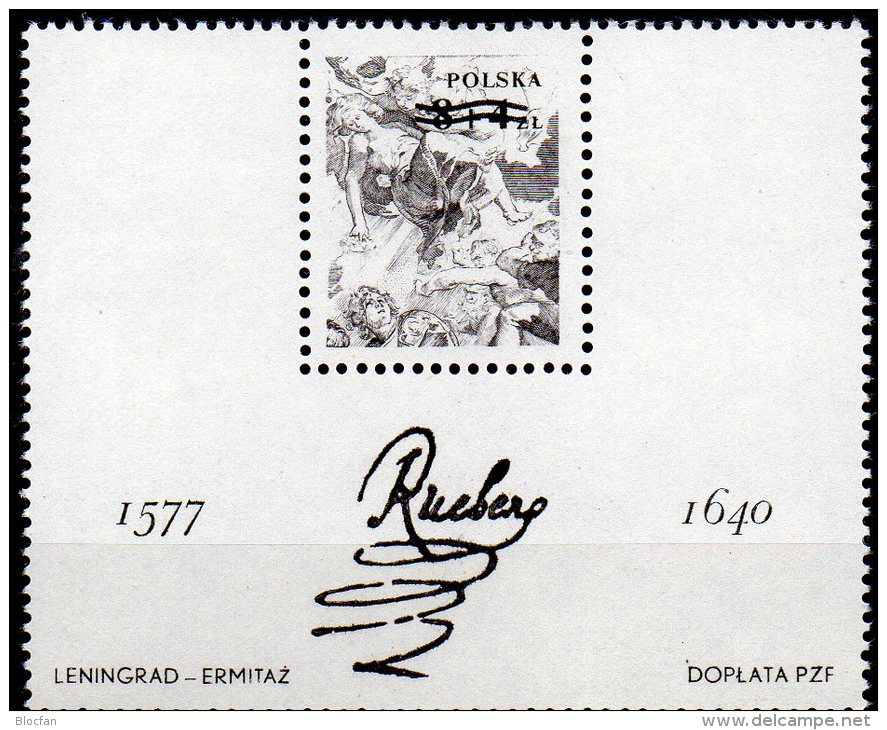 Rubens 400.Geburtstag 1977 Polen Block 67 Im SD ** 50€ Aquarell Heilige Stephan Hb Art Ms Painting Black Sheet Bf Polska - Variétés & Curiosités