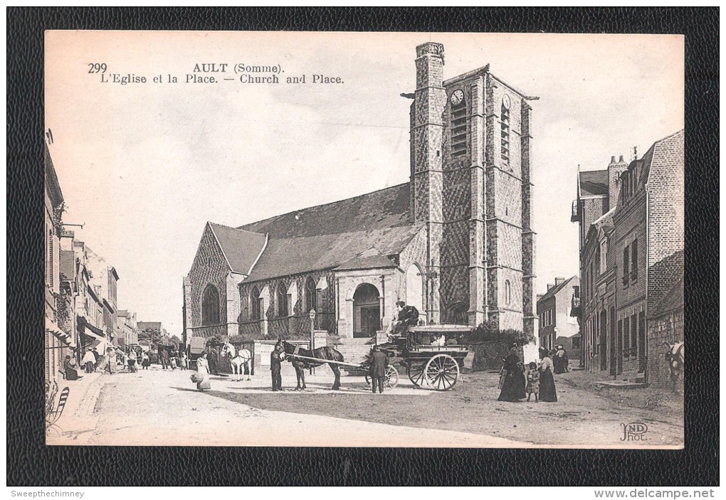 CPA 80  AULT - L' EGLISE ET LA PLACE ATTELAGE  UNUSED - Ault