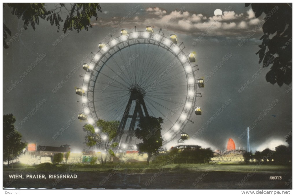 1948 WIEN,VIENNA,PRATER,NIGHT,  Riesenrad,Grande Roue,Ferris Wheel, Old Postcard - Prater