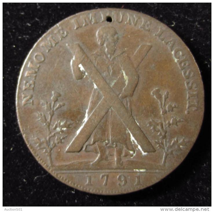 M00570 Lothian, Edinburgh, Hutchinson, Copper Halfpenny, 1791, Obv St Andrew With His Cross, Rev. Arms Of City. 12 G - Autres & Non Classés