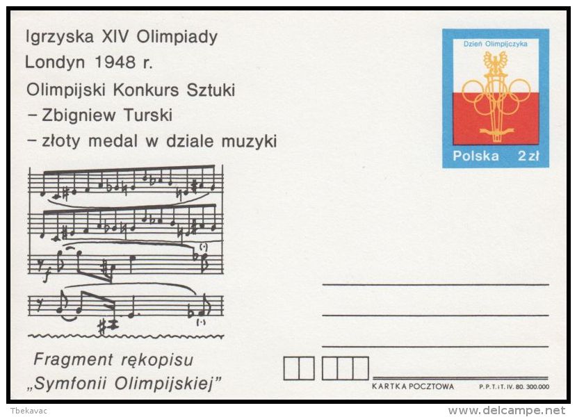 Poland 1980, Postal Stationery "Olympian Day", Cp 749, Mint - Stamped Stationery