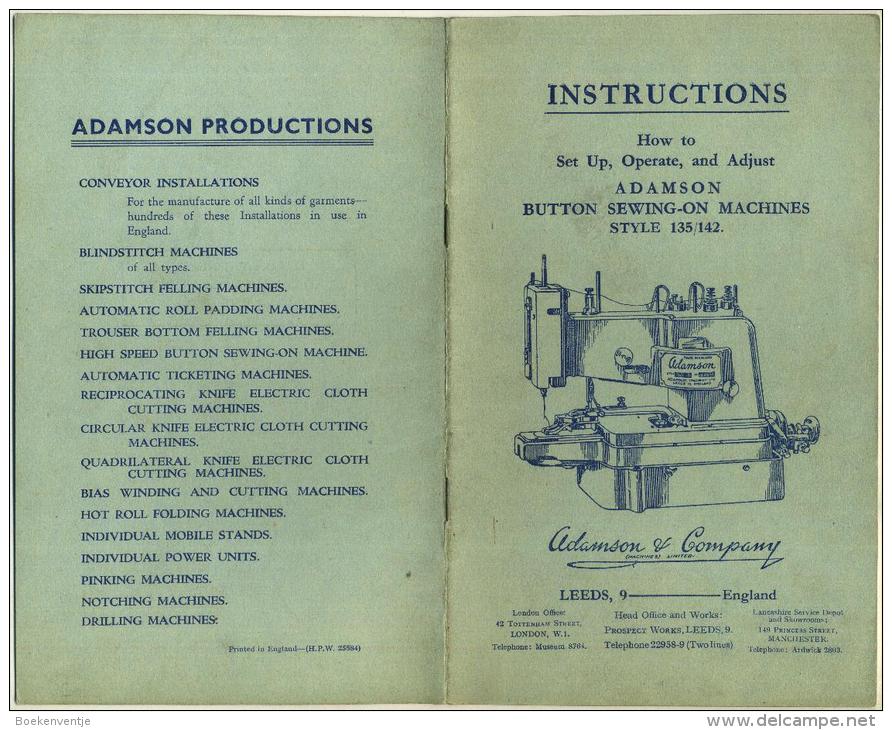 Adamson Button Sewing-On Machines Style 135/142 - Material Und Zubehör