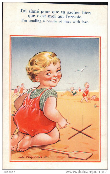 TAYLOR A  ILLUSTRATEUR ANGLAIS  ENFANT  SCENE DE PLAGE - Taylor