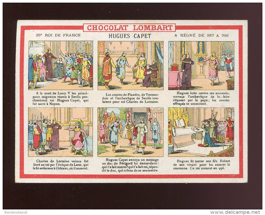 LOMBART  CHROMO  DIDACTIQUE MINOT HISTOIRE ROI DE FRANCE Moyen Age STYLE BD HUGUES CAPET - Altri & Non Classificati