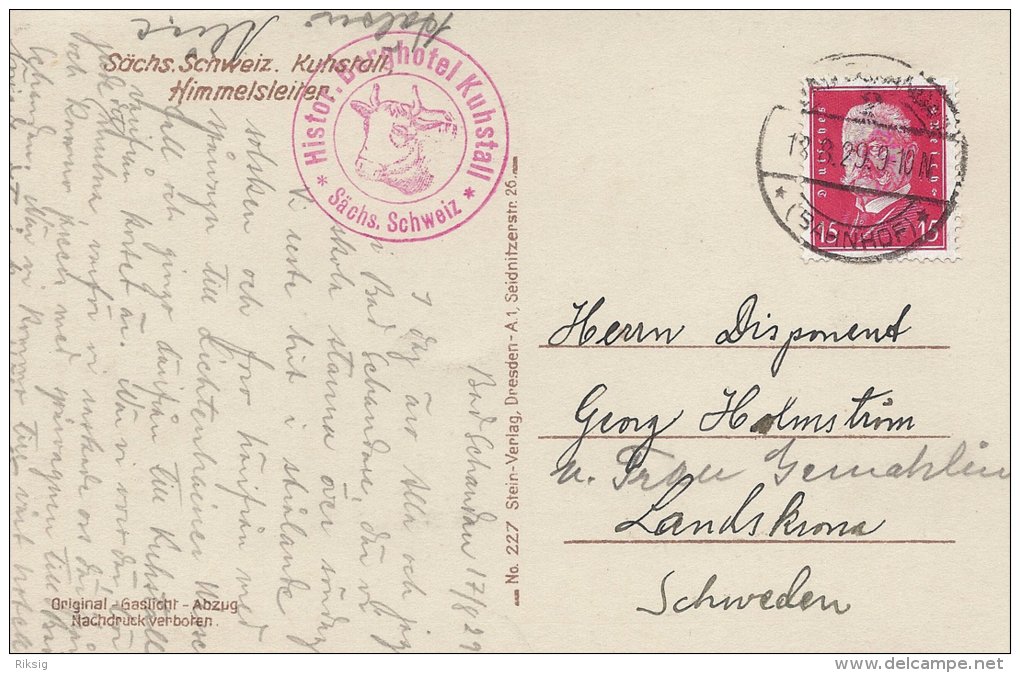 Kuhstall  Himmelsleiter   Sent To Schweden  1929      # 02677 - Bastei (sächs. Schweiz)