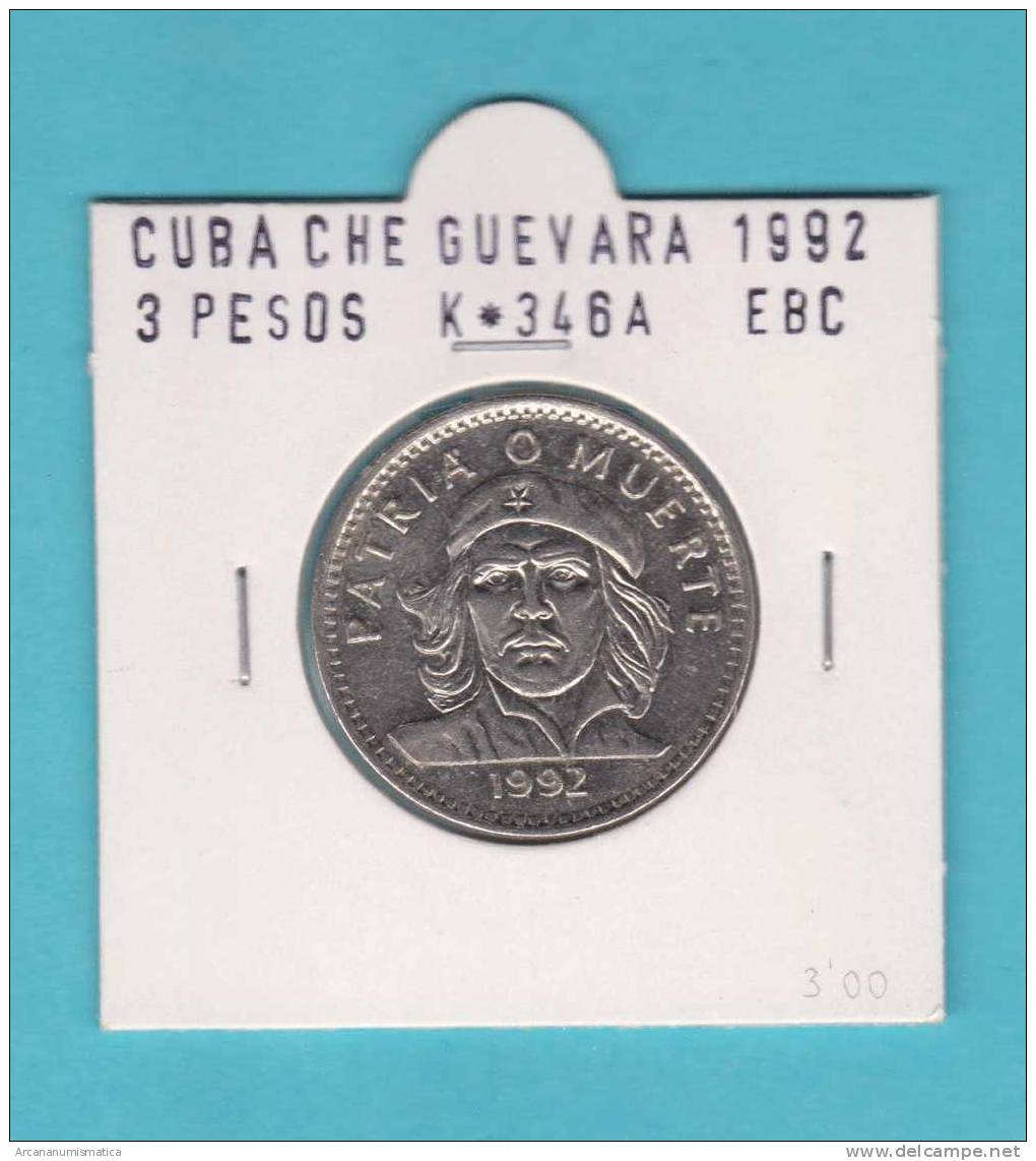CUBA  3  PESOS  "ERNESTO CHE GUEVARA" Niquel-Acero KM#346a  1.992  EBC/XF  DL-7624 - Cuba