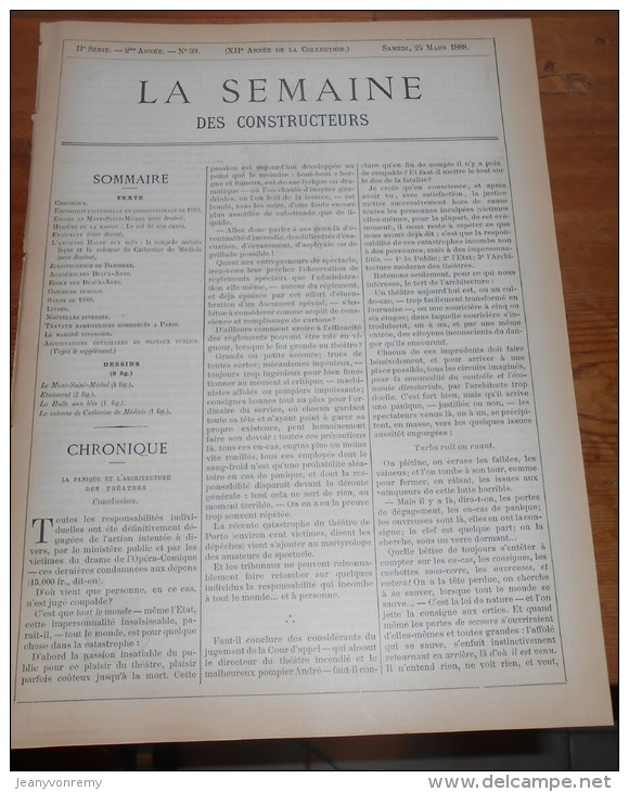 La Semaine Des Constructeurs. N°39.  24 Mars 1888. La Nouvelle  Bourse Du Commerce à Paris. Mont Saint-Michel. - Revistas - Antes 1900