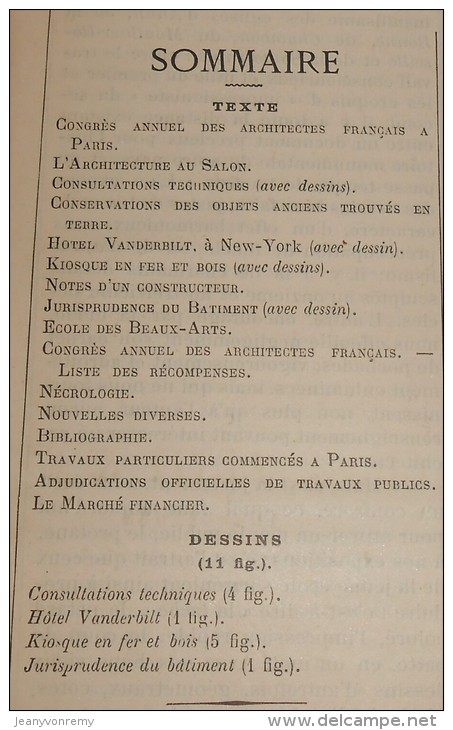 La Semaine Des Constructeurs. N°51.  16 Juin 1888. Kiosque En Fer Et Bois à Bruxelles. Hôtel Vanderbilt à New-York. - Revistas - Antes 1900